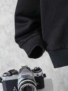 Tween BoyCasual Hooded Patchwork Print Pocket Denim Long Sleeve Sweatshirt And Pocket Denim Pants Set - Black - View 6