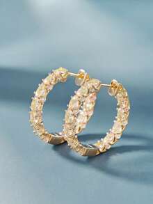 1 对漂亮方晶锆石环形耳环，适合女士结婚订婚周年派对珠宝情人节礼物 - 1# - 查看 6