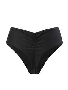 Fashionable Ruched Back Women's Bikini Bottom, Versatile For Spring/Summer Vacation, Music Festival, Party And Other Occasions - Black - View 2