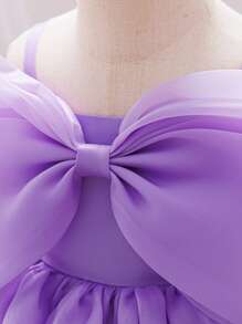 Baby Girls Spaghetti Strap Bow Organza Cute Flower Girl Princess Dress, Suitable For 1st Birthday, Wedding, Party, Does Not Include Headband - Mauve Purple - View 6