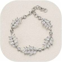 Crysdue Wedding Bridal Link Bracelet Brides Bridesmaids, Marquise Cubic Zirconia Tennis Bracelets Women Prom Jewelry - G_CZ,銀色 8.26 英寸 - 查看 1