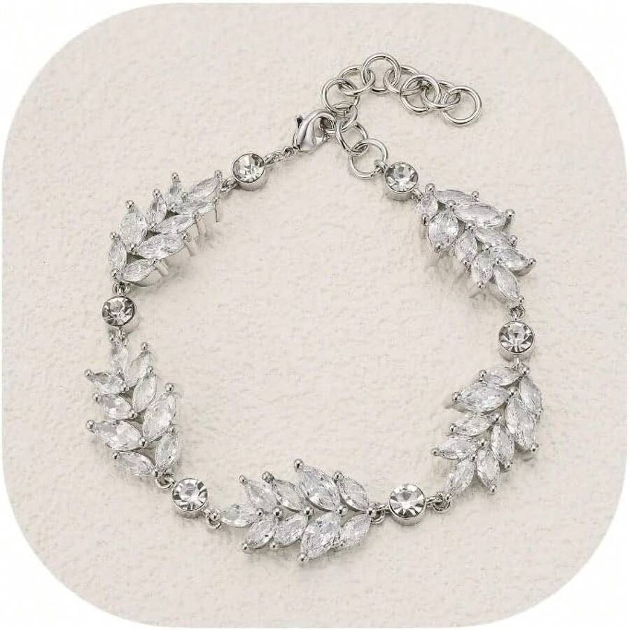 Crysdue Wedding Bridal Link Bracelet Brides Bridesmaids, Marquise Cubic Zirconia Tennis Bracelets Women Prom Jewelry - G_CZ,銀色 8.26 英寸 - 查看 1