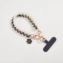 1pc Luxury Retro Fragrance Pearl Chain Phone Lanyard + Clip Wrist Phone Chain Pendant, Fits Universal Phone Cases & Keychains