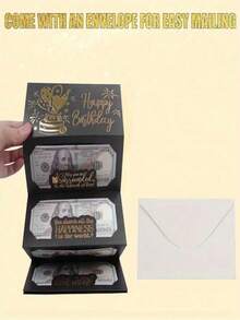 1 Surprise Birthday Cash Gift Envelope With 6 Slots - Elegant Black And Gold Design, Festive Wallet For Men And Women, Unique Souvenirs For Any Birthday Celebration, Cartoon Fantasy Theme, Cash Gift Display. Elegant Gift Envelope. Exquisite Souvenirs - Nhiều màu - Xem 4