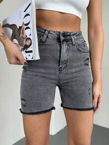 SQUALO Pantaloncini in jeans bermuda da donna per uso quotidiano estivo - Grigio - Visualizzare 2