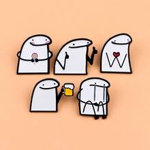 1pc Minimalist Line Drawing Brooch, Unique Enamel Lapel Pin - Cute Badge For Backpacks And Clothes Office Accessories Shirts Jacket Jewelry Christmas Halloween - White - View 5