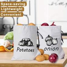 Reusable Vegetable Storage Bag, Drawstring Non-Woven Cloth Bag, Portable Home Shopping Bag, Kitchen Compartment Storage Bag, Light-Shielding, Suitable For Vegetables, Potatoes, Fruits, Garlic - Multicolor - View 2