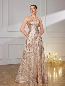 SUPGIR Đầm dạ hội dài tay hở lưng gợi cảm ống suông thanh lịch cho nữ - Rượu sâm banh - Xem 6