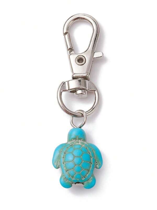 1pc/2pcs New Synthetic Turquoise Beaded Turtle And Money Turtle Pendant Accessory Keychain