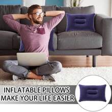 超轻 A4 尺寸充气旅行枕，小方形植绒面料旅行气枕，易于存放，适合露营、居家和办公室睡觉、度假旅行、徒步旅行、午睡、颈部和腰部支撑 - 多色1 - 查看 3