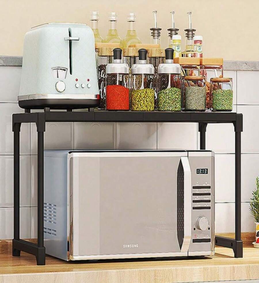 Estante para horno de microondas organizador de cocina soporte metálico estante multiusos almacenamiento electrodomésticos cocina maximizar espacio funcional resistente - Negro - Ver 1