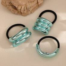 3 件几何图案休闲锌合金装饰发圈/发带，适合女性日常佩戴，马尾辫夹，发圈，发橡皮筋，发绳，发饰