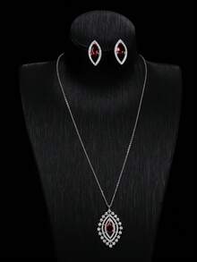 2pcs Jewelry Set, Fashionable Elegant Unique Eye-Shaped Pendant Necklace And Earrings Suit, Suitable For Party, Banquet, Women's Festival Gift, Anniversary Gift For Wife - earrings necklace set - View 11