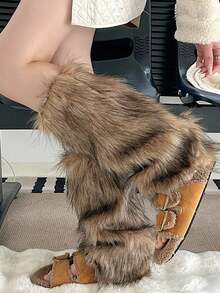 1 Pair Of Comfortable Faux Fur Leg Covers - Y2K Style Boot Mouth Covers, Breathable And Warm, Suitable For Party And Party Outfits In Winter And Spring, Furry Leg Covers - Brown - View 5