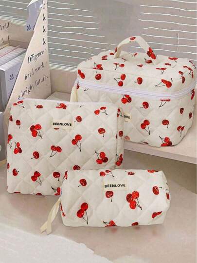 1/3 件套樱桃设计化妆包、时尚便携式化妆包、口红多功能收纳包、卫生巾、硬币、钥匙等、大容量可爱旅行梳洗包、旅行收纳化妆包、母亲节礼物、返校礼物化妆包、化妆品收纳化妆收纳化妆包、化妆包、情人节化妆包