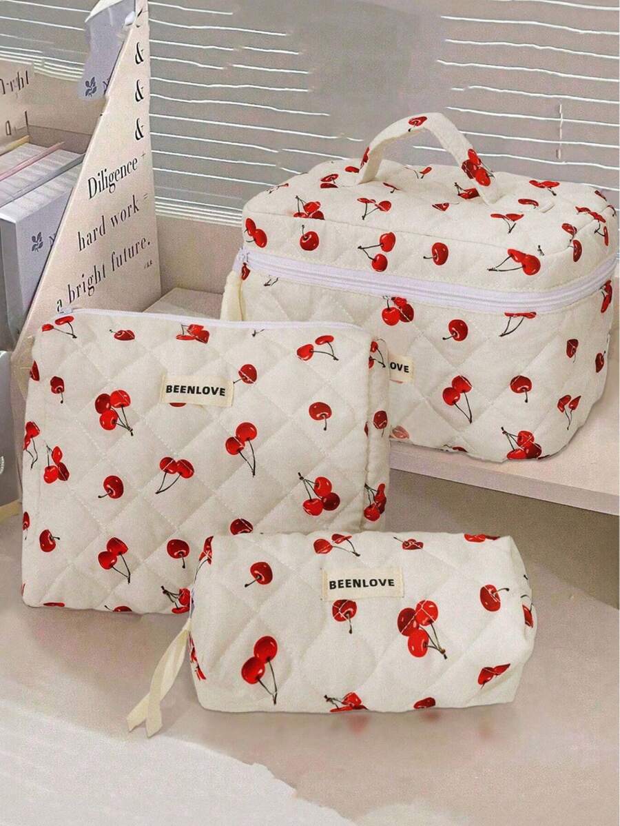 1/3 件套樱桃设计化妆包、时尚便携式化妆包、口红多功能收纳包、卫生巾、硬币、钥匙等、大容量可爱旅行梳洗包、旅行收纳化妆包、母亲节礼物、返校礼物化妆包、化妆品收纳化妆收纳化妆包、化妆包、情人节化妆包 - 彩色 - 查看 1
