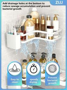 1pc No Drill Double Layer Bathroom Shelf, Bathroom Cosmetics & Toiletries Storage Rack, Kitchen Storage Rack, Living Room & Study Wall Mounted Storage Rack, No Trace Adhesive Design, High Quality Metal Material - Multicolor - View 7