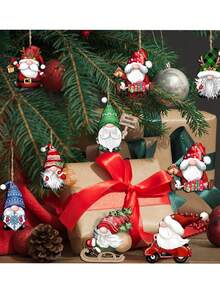 24 Stück Weihnachts-Wichtel Holz-Hängeornamente mit Schnüren, Holz-Hängedekoration für Weihnachtsbaum, Wichtel-Weihnachtsmann-Puppe Holz-Hängebasteleien, Wichtel-Elf Party-Zubehör