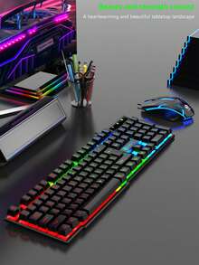 AKKHOO Colorful, Dazzling Illuminated Gaming Keyboard And Mouse Set. Wired Keyboard And Mouse Set, Compatible With Desktop Computers And Laptops. Suitable For Both Gaming And Office Use. - View 6