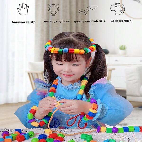 Children's Bead DIY Fine Motor Focus Training Bead Handmade Puzzle Toy Bead Wearing Block Early Education For Boys And Girls Geometry Shape Bracelet