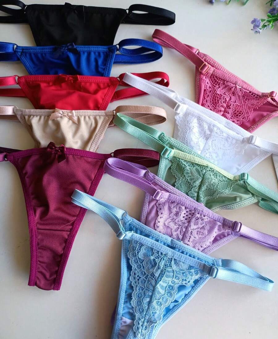 Kit Of 10 Adjustable String Panties With Lace - Comfort And Style - 彩色 - 查看 1