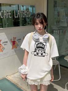 200g Pure Cotton T-Shirt 2025 Summer Ladies New Short Sleeve Pure Cotton Holiday Pattern Short Sleeve Round Neck Couple Wear Small Shirt Tops - 白色 - 查看 2