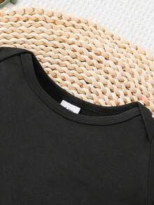 Romper Lengan Pendek Kustom dengan Nama Pribadi untuk Bayi Laki-laki dan Perempuan, Jumpsuit Kasual Leher Bulat untuk Bayi, Dapat Dicuci dengan Mesin - Hitam - View 4