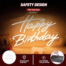 1pc Happy Birthday Neon, LED Happy Birthday Lights, For Wall Decoration, Adjustable Light And Powered By USB, Suitable For Any Age Happy Birthday LED Sign Bday Party Celebrations, Birthday Gifts - 生日快樂黃色 - 查看 2