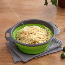 1 / 2 Pieces Green Plastic Folding Slider, Vegetable & Fruit Washing Basket, Drainage Tool, Filter Basket, Drainage Basket, Coater, Small & Large Sizes, Silicone Telescopic Coater With Handle For Kitchen/Home/Round Format, Kitchen Supplies, Kitchen Utensils, Kitchen Accessories,Camping Outdoor Use - Multicolor - View 4