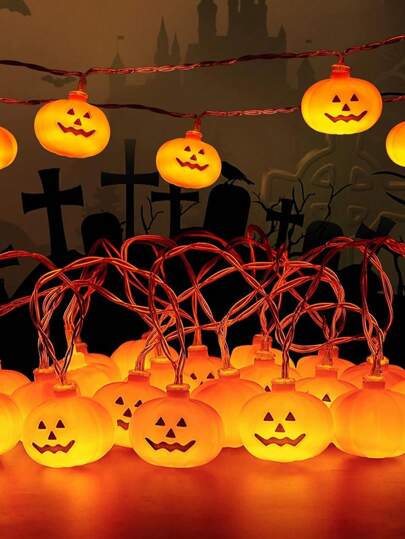 万圣节装饰南瓜灯串 - 可爱防水橙色杰克南瓜灯电池供电灯，2 种模式稳定/闪烁灯，适用于室内和室外派对装饰