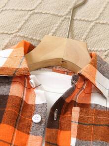 2pcs Young Boy Casual Grid Printed Shirt & Streetwear Black Denim Pants Set, Autumn - Multicolor - View 3