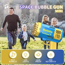 1 pieza Mini máquina de pompas de luz espacial, soplador de pompas eléctrico manual de 40 agujeros, juguete para niños, juguete para exteriores, gran regalo para fiestas de cumpleaños de niños