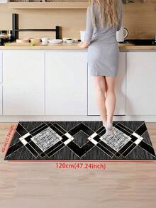 1pc Abstract Geometric Design Absorbent Non-Slip Kitchen Mat, Modern Minimalist Waterproof Quick-Dry Kitchen Carpet, Party Decor Indoor Entrance Doormat, Soft Thick Kitchen Floor Mat, Non-Slip Kitchen Decorative Rug, Easy To Clean Entryway Welcome Mat - Black and White - View 5