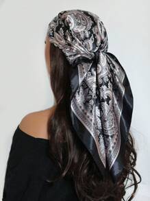 1 pièce Foulard carré en satin imprimé cachemire pour dame, mode, convient pour les fêtes et l'usage quotidien, peut être utilisé comme couvre-chef, bandana ou fichu. Accessoire idéal pour habiller votre look.