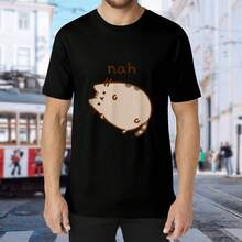 Pure Cotton Elastic V- Neck T- Shirt, Breathable And Quick- Drying Technology Fabric, Washable And Non- Fading, Nah Cat Graphic T- Shirt - 100 Cotton, Breathable Short Sleeve Tee, Perfect For Casual Wear & Gifts, Machine Washableversatile For Commuting And Leisure - 黑色 - 查看 3