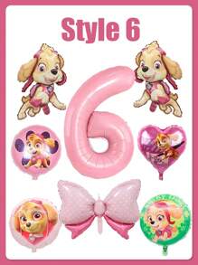 Paw Patrol Dies ist ein Patrouillen-Themen Geburtstagsdekorations-Set, mit rosa als Hauptfarbe. Der Kern ist eine riesige rosa digitale Aluminiumfolien-Ballon, kombiniert mit mehreren Aluminiumfilmballons, die mit Patrosenfiguren der Pfoten jeden Tag Muster sind, einschließlich Laufformen, Herzen, Pfötchen-Prints und anderen Stilen. Es gibt auch einen rosa Polka-Punkt-Schleifenballon, speziell entworfen für Geburtstage, um eine süße und kindliche Atmosphäre zu schaffen.