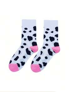 1 双时尚趣味奶牛印花袜子，男女通用，可爱欧美风格日常穿着袜子 - 彩色 - 查看 3