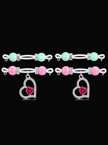 2Pairs Fake Nipple Rings - Adjustable Fit Daily Wear Nipple Nooses - 8mm Candy Beads, Fake Nipple Jewelry Faux Nipple Piercing Non Pierce Faux Barbells, Fake Nipple Piercings, Heart, Snake, Butterfly, Valentine For Lovers, Colorful