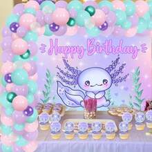 Axolotl Theme Birthday Party Decorations Purple Balloon Garland Arch Kit Axolotl Theme Happy Birthday Photograph Background Cupcake Toppers For Boys Girls 1st 2nd 3rd Birthday Party Decor Supplies - 豐富多彩的 - 查看 3