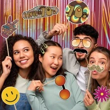 38 piezas Accesorios para fotos de los años 70, decoraciones de fiesta de los años 70 Accesorios para fotos de la temática de la discoteca de los años 70 para decoración de fiestas - Negro - Ver 3