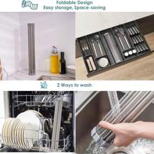 1pc Retractable Clothes Drying Rack, Over Sink Hanging Rack, Portable Stainless Steel Roll Up Rack, Multi-Purpose Kitchen Drain Shelf, Grey