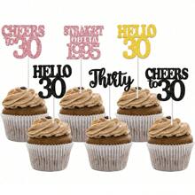 12pcs Happy Birthday Cupcake Toppers, Black Glitter Cake Decoration For 18th, 21st, 30th, 40th, 50th, 60th, 70th Birthday, Anniversary Party Supplies, Available In Black, Gold, Rose Gold