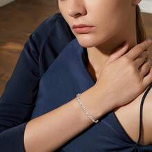 Crysdue Wedding Bridal Link Bracelet Brides Bridesmaids, Marquise Cubic Zirconia Tennis Bracelets Women Prom Jewelry - 02_銀色 7.5-9.1英寸 - 查看 3