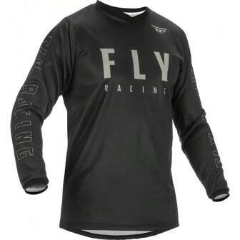 1pc Fly Men's Outdoor Cycling Sports Jersey, Fly Racing Motocross Riding Shirt, Black & Grey Gear, Parachute Fabric Long Sleeve Quick Dry Breathable T-Shirt