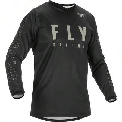 1pc Fly Men's Outdoor Cycling Sports Jersey, Fly Racing Motocross Riding Shirt, Black & Grey Gear, Parachute Fabric Long Sleeve Quick Dry Breathable T-Shirt Spring
