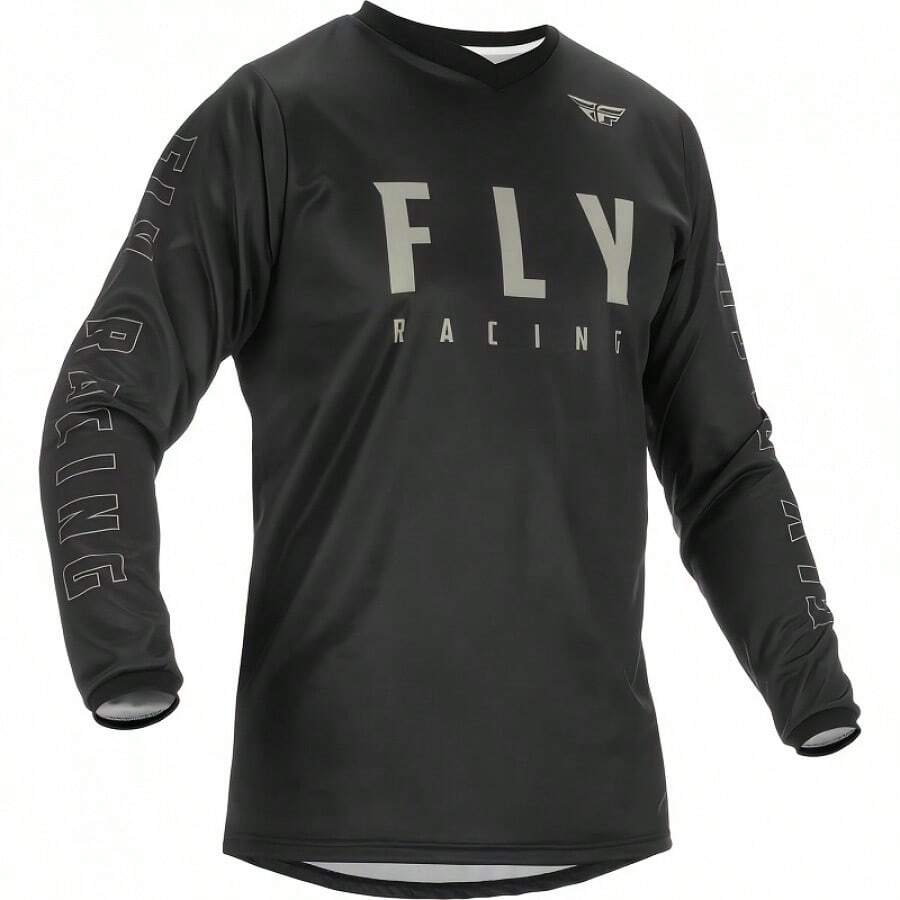 1件 Fly 男士户外骑行运动服,Fly Racing 越野摩托车骑行服,黑灰色装备,降落伞面料长袖速干透气T恤 春季款 - 灰色 - 查看 1