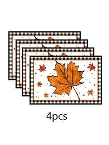 1pc/2pcs/4pcs/600pcs Thanksgiving Pumpkin & Maple Leaf Polyester Placemats - White Base With Black & White Bordered Frame, Paired With Orange Pumpkin And Maple Leaf Patterns, Accentuating Autumn Colors And Holiday Ambiance, Suitable For Thanksgiving Gatherings, Home Dining, Kitchen Decor And More - Multicolor - View 11