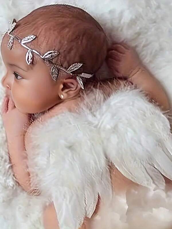 2pcs Cute Artificial Feather Photography Props, Elegant Fake Feather Headband With Wings, Realistic Wing Costume To Capture Precious Moments, Christmas, Halloween, Carnival Costume Accessories, Birthday Party Photo Props, Baby Memorial Gift