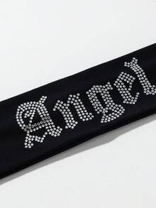 1 件女士休闲街头天使水钻海滩/假日头带，涤纶，多功能，适合日常佩戴发饰时尚头巾，学校用品，学院，头带 - 黑色 - 查看 2