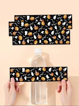 10 Stücke/20 Stücke/3000 Stücke 22*5,5cm Halloween Party Wasserflasche Aufkleber, Kürbis- und Geister Muster Getränkeflasche Dekorative Aufkleber